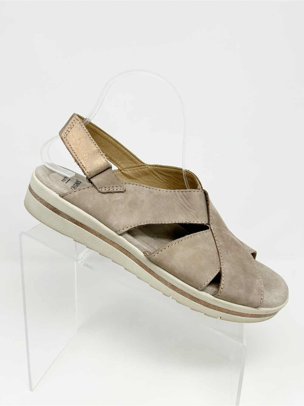 Earth Origins Womens Slingback Sandals Gray Taupe Crisscross Comfort Wedge 9.5